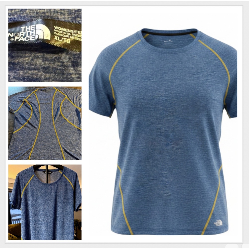 The North Face‎ Women's Short Sleeve Athletic Top Blue Yellow Seam Detail XL